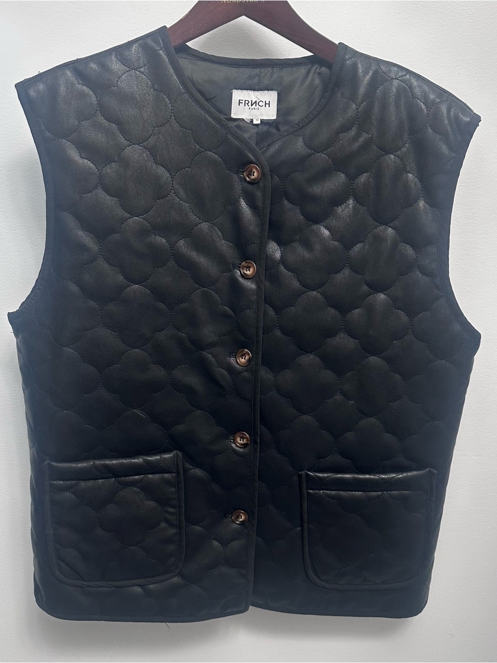 FRNCH Paris Gisette Faux Leather Quilted Vest Black Anthropologie Women’s OS